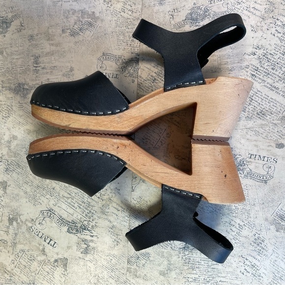Skola Susannah black wood and leather clogs - Picture 7 of 12